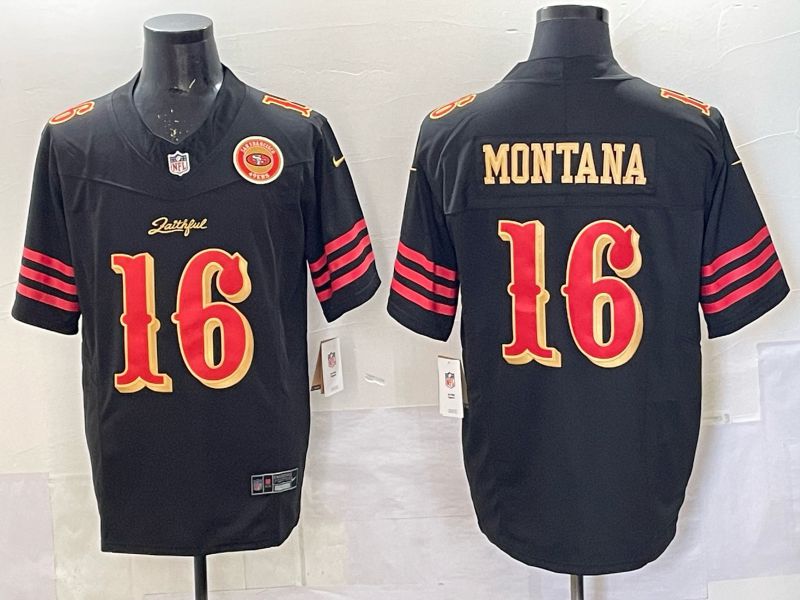 Men 2025 San Francisco 49ers #16  Montana black 5th generation Nike Limited NFL Jersey style  0019